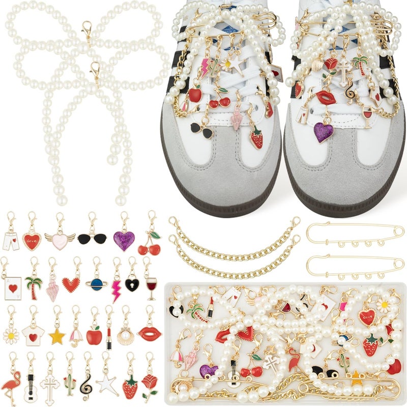 Deinduser 36 Pcs Shoe Charms Kit, Gold Flower Shoe Charms for Sneakers, Gold and Pearl Shoelace Charm for Sneakers, Bow Charm for Shoes, Cute Shoelace Decorations for Personalized Style - Image 1